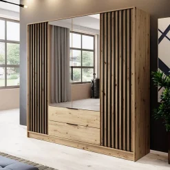 Garnero Arredamenti Armadio Ante A Specchio|Armadio Ante Battenti-Armadio 206x200h cm 4 ante con specchio moderno quercia nero Miller Rovere Rustico