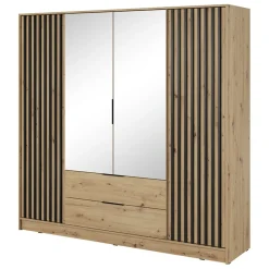 Garnero Arredamenti Armadio Ante A Specchio|Armadio Ante Battenti-Armadio 206x200h cm 4 ante con specchio moderno quercia nero Miller Rovere Rustico