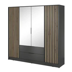 Garnero Arredamenti Armadio Ante A Specchio|Armadio Ante Battenti-Armadio 206x200h cm 4 ante con specchio quercia Miller Antracite