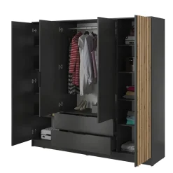 Garnero Arredamenti Armadio Ante A Specchio|Armadio Ante Battenti-Armadio 206x200h cm 4 ante con specchio quercia Miller Antracite