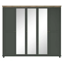 Garnero Arredamenti Armadio Ante A Specchio|Armadio Ante Battenti-Armadio 246x216h cm 5 ante con specchio quercia Texel Verde