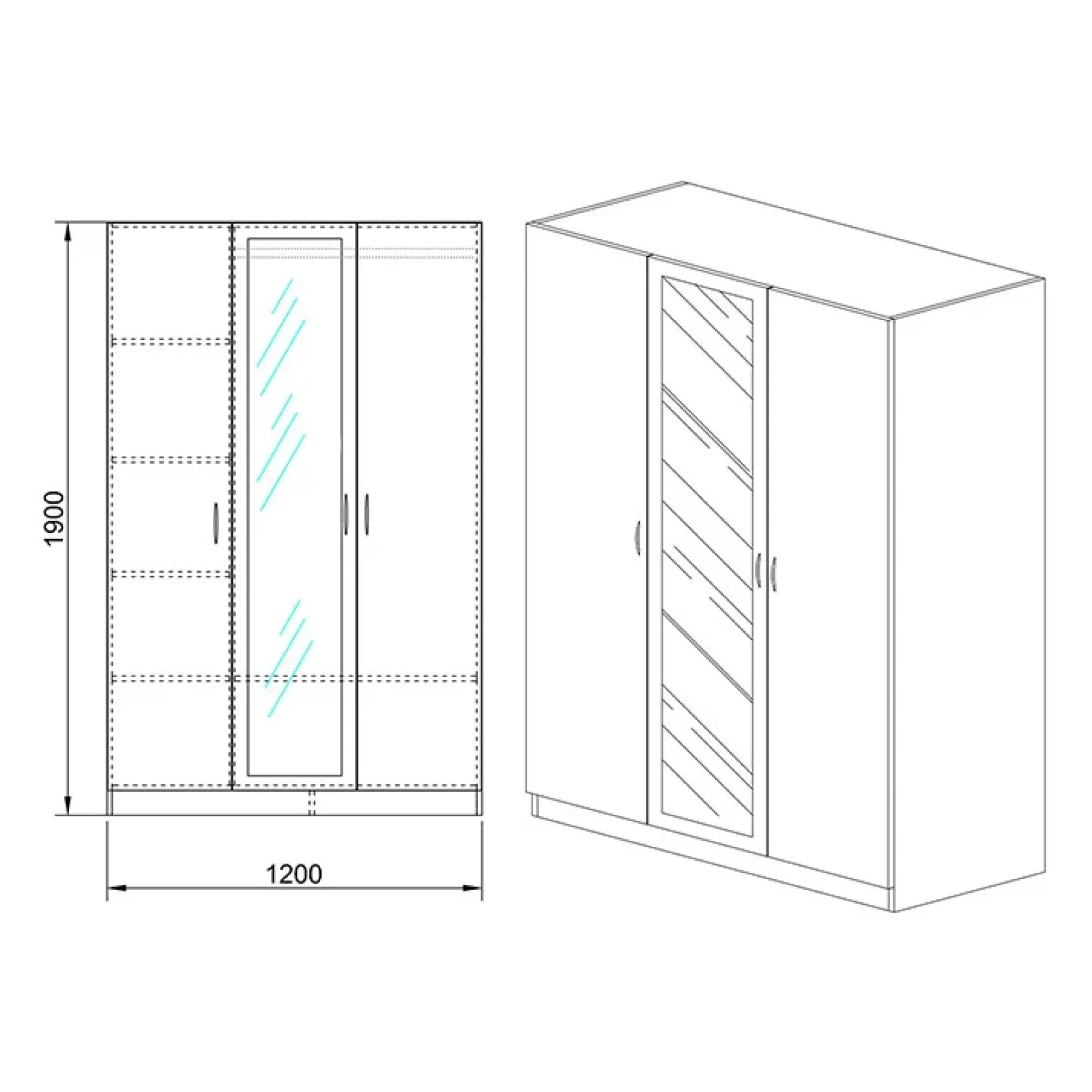 Garnero Arredamenti Armadio Cameretta|Armadio Ante A Specchio-Armadio 120x190h cm 3 ante con specchio legno Plutone Noce