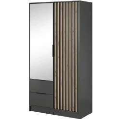 Garnero Arredamenti Armadio Ante A Specchio|Armadio Ante Battenti-Armadio 105x200h cm 2 ante con specchio quercia Miller Antracite
