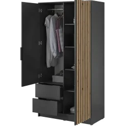 Garnero Arredamenti Armadio Ante A Specchio|Armadio Ante Battenti-Armadio 105x200h cm 2 ante con specchio quercia Miller Antracite