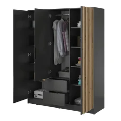 Garnero Arredamenti Armadio Ante A Specchio|Armadio Ante Battenti-Armadio 155x200h cm 3 ante con specchio quercia Miller Antracite