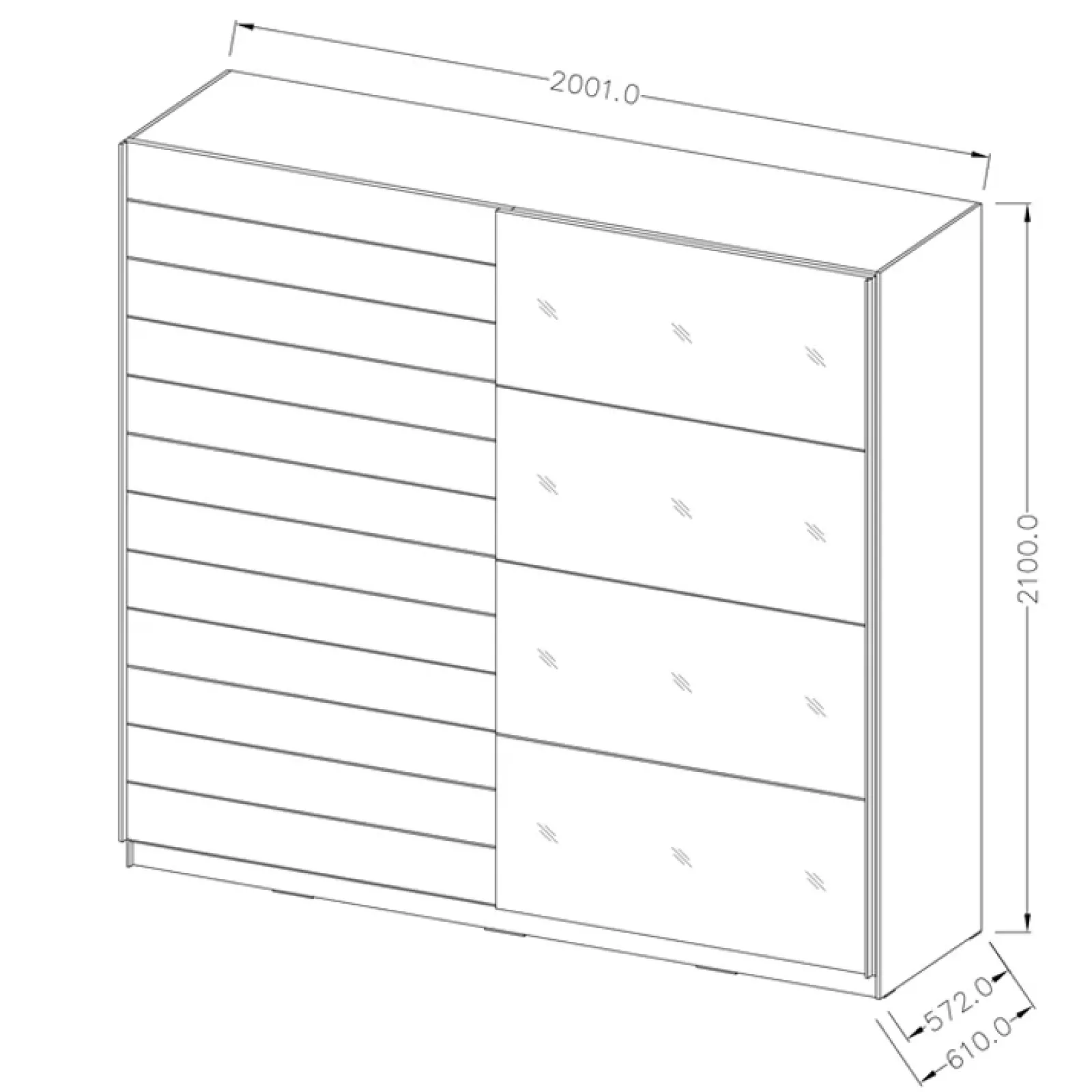 Garnero Arredamenti Armadio Ante Scorrevoli|Armadio Ante A Specchio-Armadio 200x210h cm 2 ante con specchio rovere scuro Lisbona Gihome®