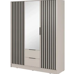 Garnero Arredamenti Armadio Ante A Specchio|Armadio Ante Battenti-Armadio 155x200h cm 3 ante con specchio cashmere Miller Beige