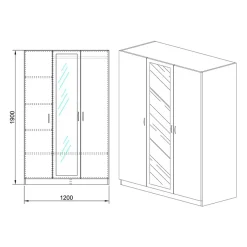 Garnero Arredamenti Armadio Cameretta|Armadio Ante A Specchio-Armadio 120x190h cm 3 ante con specchio sonoma Plutone Rovere
