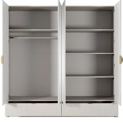 Garnero Arredamenti Armadio Ante A Specchio|Armadio Ante Battenti-Armadio 213x209h cm 4 ante con specchio beige cannettato Ramis