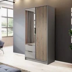 Garnero Arredamenti Armadio Ante A Specchio|Armadio Ante Battenti-Armadio 105x200h cm 2 ante con specchio quercia Miller Grigio