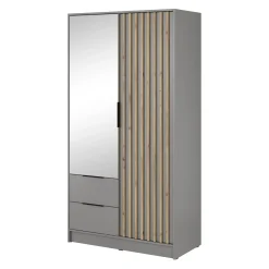 Garnero Arredamenti Armadio Ante A Specchio|Armadio Ante Battenti-Armadio 105x200h cm 2 ante con specchio quercia Miller Grigio