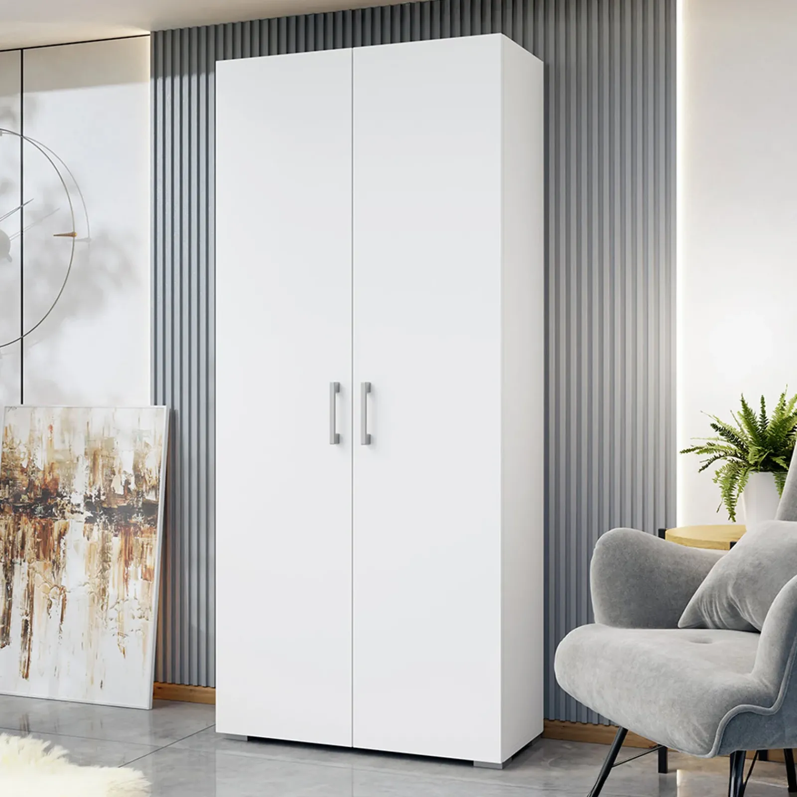 Garnero Arredamenti Armadio Cameretta|Armadio Ante Battenti-Armadio 80x190h cm 2 ante design moderno bianco Pastello