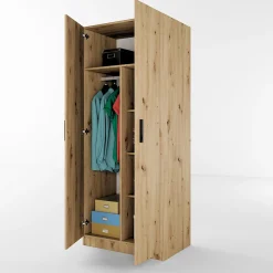 Garnero Arredamenti Armadio Cameretta|Armadio Ante Battenti-Armadio 80x191h cm 2 ante design Leopardi Rovere Rustico