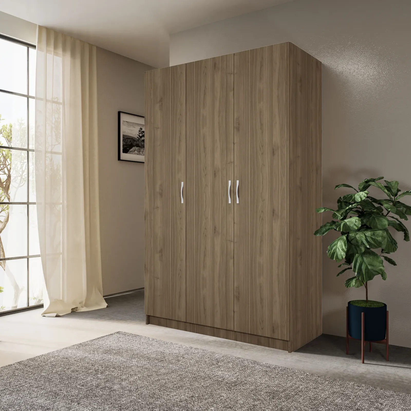 Garnero Arredamenti Armadio Cameretta|Armadio Ante Battenti-Armadio 120x190h cm 3 ante design Rodari Noce