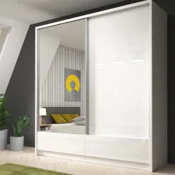 Garnero Arredamenti Armadio Ante A Specchio|Armadio Ante Scorrevoli-Armadio 204x214h cm 2 ante e 2 cassetti con specchio bianco lucido Tom Gihome®