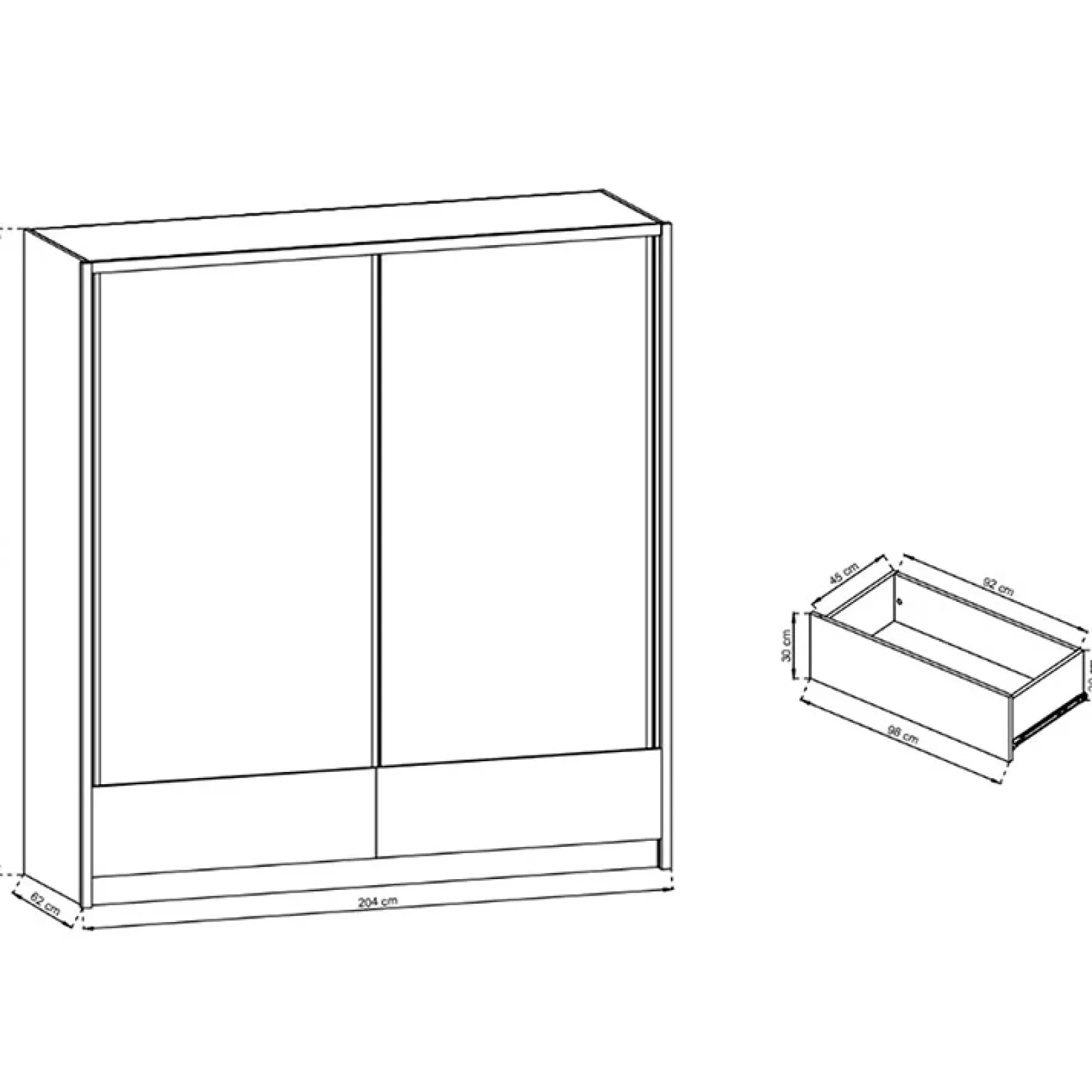 Garnero Arredamenti Armadio Ante A Specchio|Armadio Ante Scorrevoli-Armadio 204x214h cm 2 ante e 2 cassetti con specchio bianco lucido Tom Gihome®