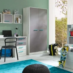 Garnero Arredamenti Armadio Cameretta-Armadio 96x195h cm 2 ante moderno pino bianco grigio blu Maya Gihome®