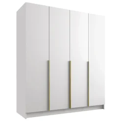 Garnero Arredamenti Armadio Ante Battenti|Guardaroba-Armadio 200x215h cm 4 ante moderno bianco oro Glammy 4 Bianco Opaco - Oro