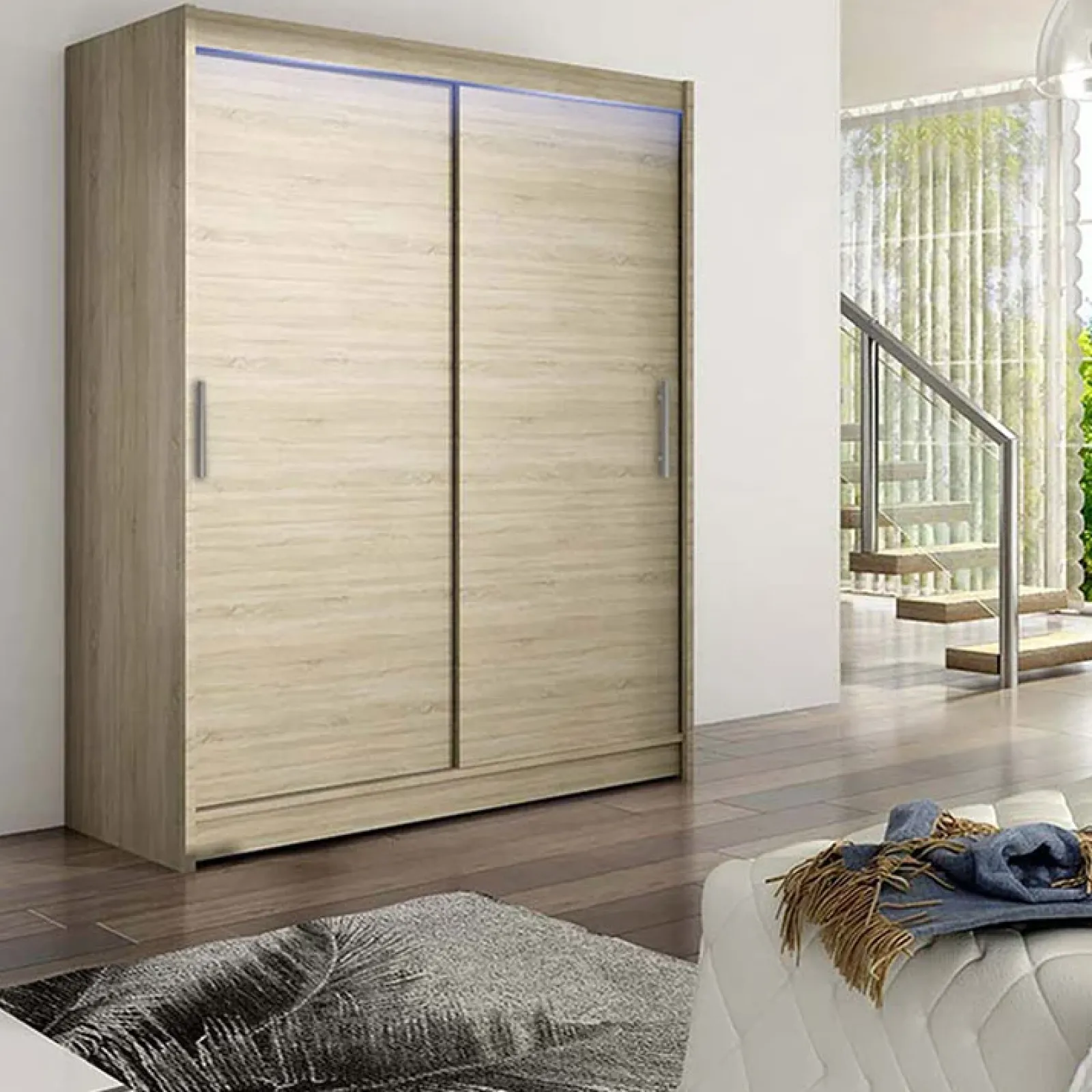 Garnero Arredamenti Armadio Ante Scorrevoli|Guardaroba-Armadio 150x200h cm 2 ante moderno scorrevoli design Vilma Rovere