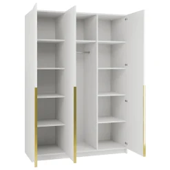 Garnero Arredamenti Armadio Cameretta|Armadio Ante Battenti-Armadio 150x215h cm 3 ante moderno bianco oro Glammy 3 Bianco Opaco - Oro