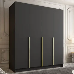 Garnero Arredamenti Armadio Ante Battenti|Guardaroba-Armadio 200x215h cm 4 ante moderno nero oro Glammy 4 Nero Opaco - Oro