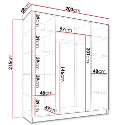Garnero Arredamenti Armadio Ante Battenti|Guardaroba-Armadio 200x215h cm 4 ante moderno bianco nero Glammy 4 Bianco Opaco - Nero
