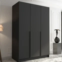 Garnero Arredamenti Armadio Cameretta|Armadio Ante Battenti-Armadio 150x215h cm 3 ante moderno nero Glammy 3 Nero Opaco - Nero