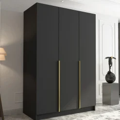 Garnero Arredamenti Armadio Cameretta|Armadio Ante Battenti-Armadio 150x215h cm 3 ante moderno nero oro Glammy 3 Nero Opaco - Oro