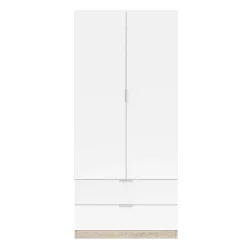 Garnero Arredamenti Armadio Cameretta|Armadio Ante Battenti-Armadio 82x180h cm 2 ante rovere bianco opaco 2 cassetti Abbey