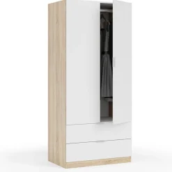 Garnero Arredamenti Armadio Cameretta|Armadio Ante Battenti-Armadio 82x180h cm 2 ante rovere bianco opaco 2 cassetti Abbey