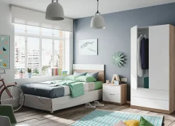 Garnero Arredamenti Armadio Cameretta|Armadio Ante Battenti-Armadio 82x180h cm 2 ante rovere bianco opaco 2 cassetti Abbey