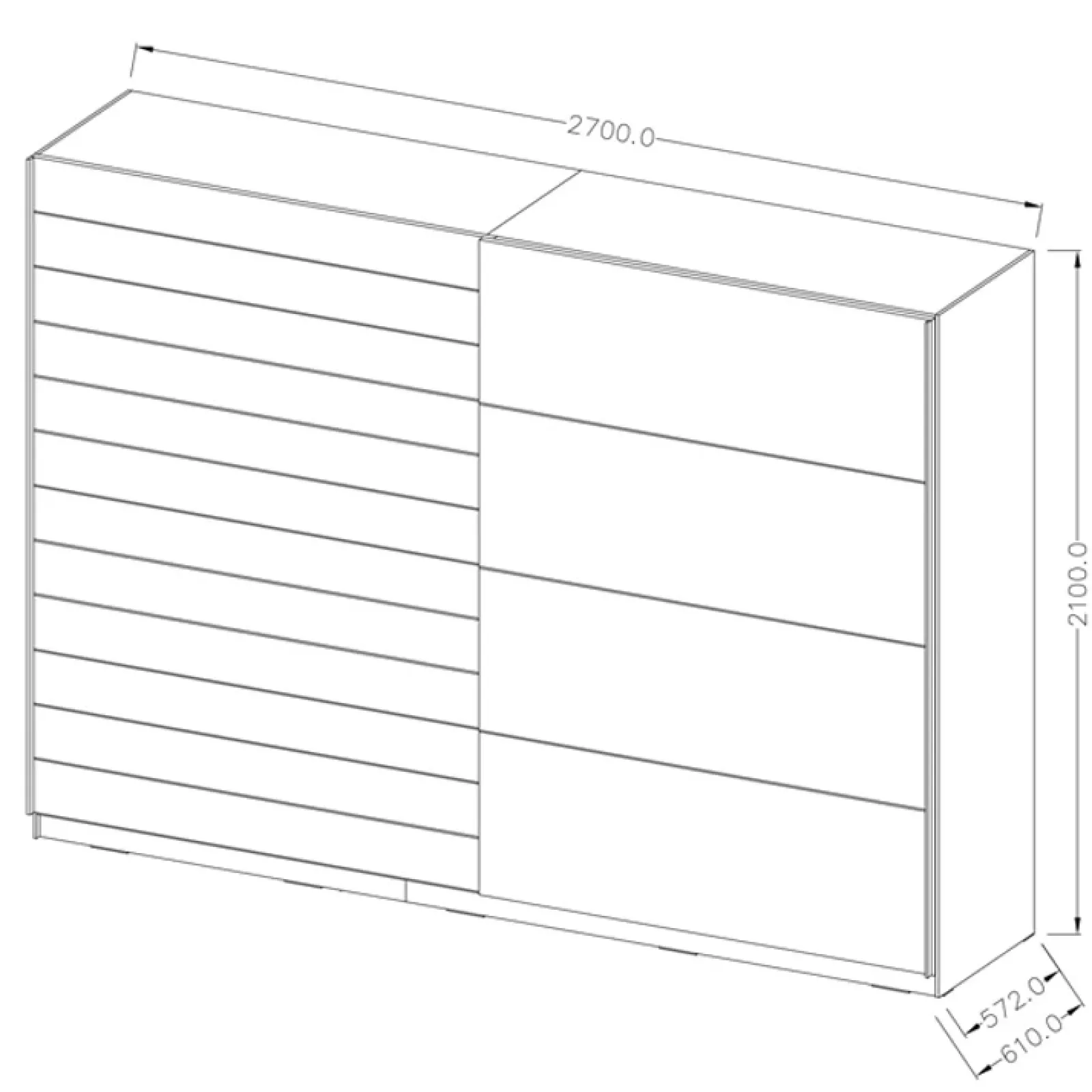 Garnero Arredamenti Armadio Ante Scorrevoli|Guardaroba-Armadio 270x210h cm 2 ante scorrevoli bianco opaco rovere Nexus Gihome®