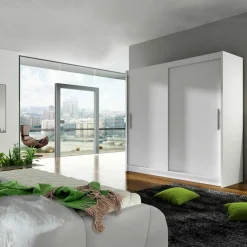 Garnero Arredamenti Armadio Ante Scorrevoli|Guardaroba-Armadio 180x215h cm 2 ante scorrevoli design moderno bianco Aisha Bianco Opaco