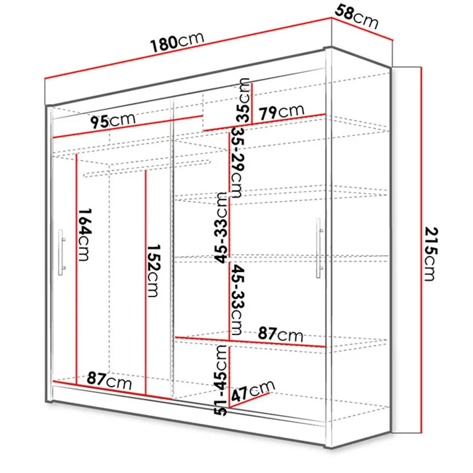 Garnero Arredamenti Armadio Ante Scorrevoli|Guardaroba-Armadio 180x215h cm 2 ante scorrevoli design moderno bianco Aisha Bianco Opaco