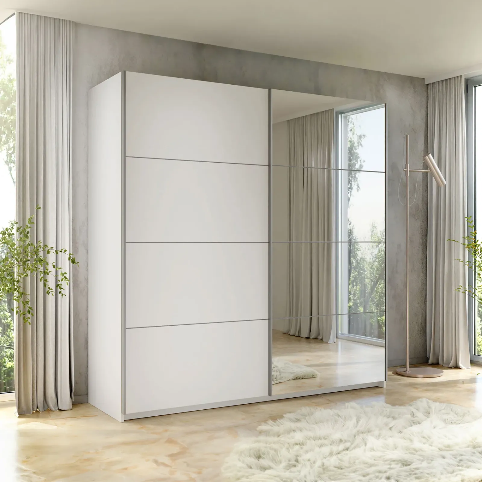 Garnero Arredamenti Armadio Ante A Specchio|Armadio Ante Scorrevoli-Armadio 200x210h cm 2 ante scorrevoli con specchio bianco Lilly