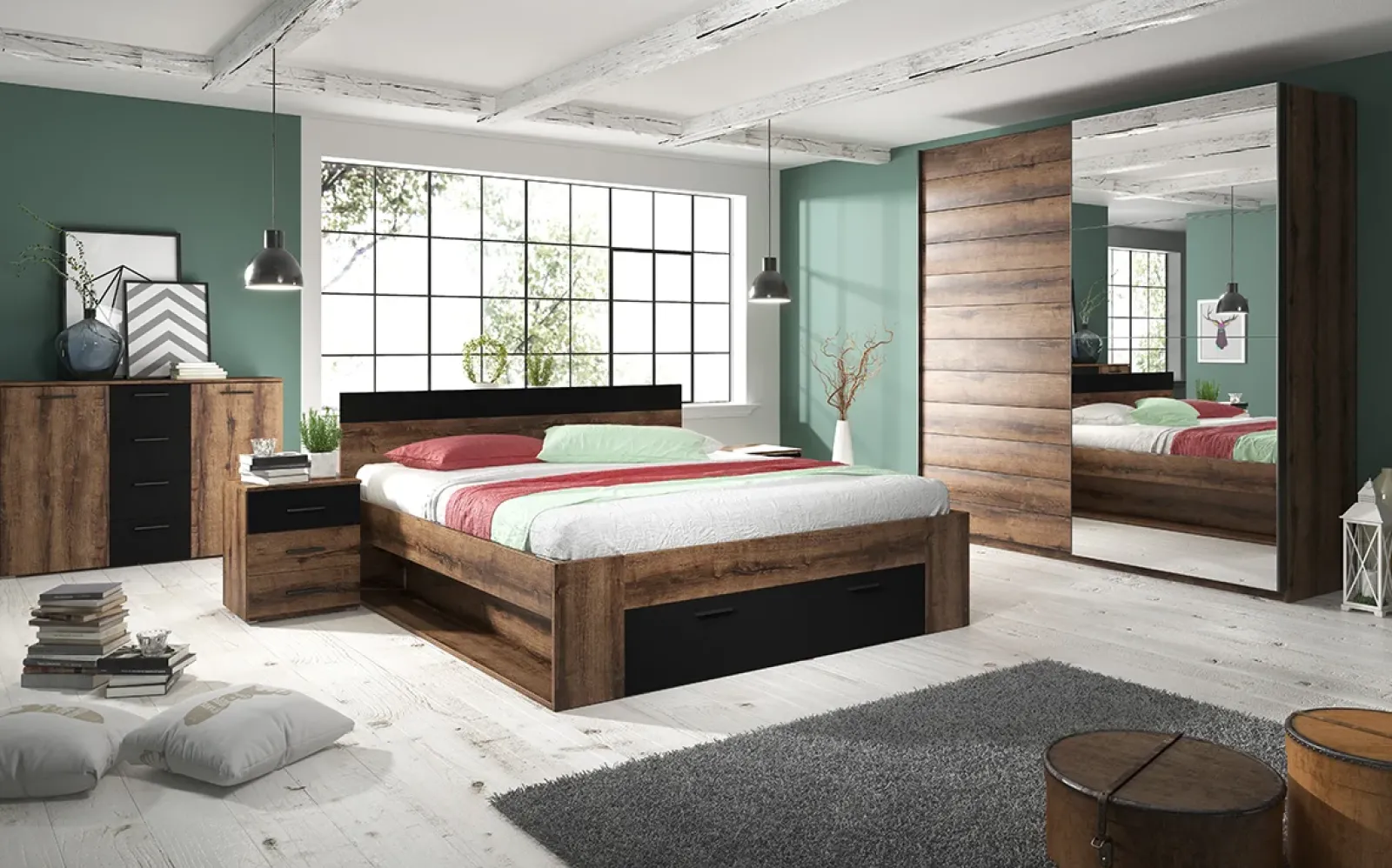 Garnero Arredamenti Armadio Ante A Specchio|Armadio Ante Scorrevoli-Armadio 180x210h cm 2 ante scorrevoli con specchio moderno rovere scuro Lisbona Gihome®