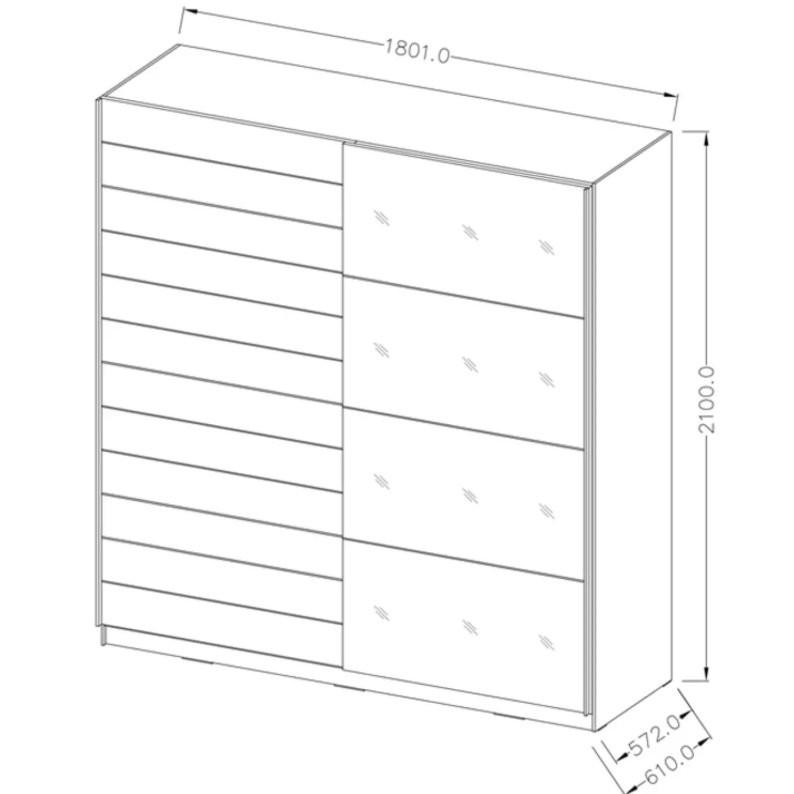 Garnero Arredamenti Armadio Ante A Specchio|Armadio Ante Scorrevoli-Armadio 180x210h cm 2 ante scorrevoli con specchio moderno rovere scuro Lisbona Gihome®