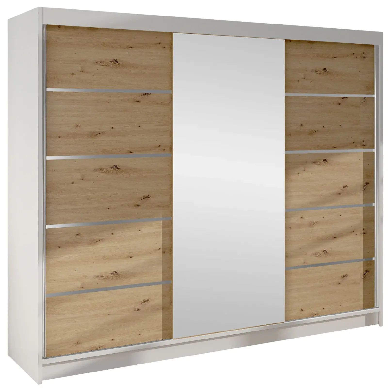 Garnero Arredamenti Armadio Ante Scorrevoli-Armadio 200x215h cm 2 ante scorrevoli con specchio bianco opaco rovere Silven Rovere - Bianco opaco