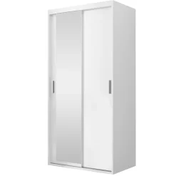 Garnero Arredamenti Armadio Ante Scorrevoli-Armadio 100x205h cm 2 ante scorrevoli con specchio bianco Boselia