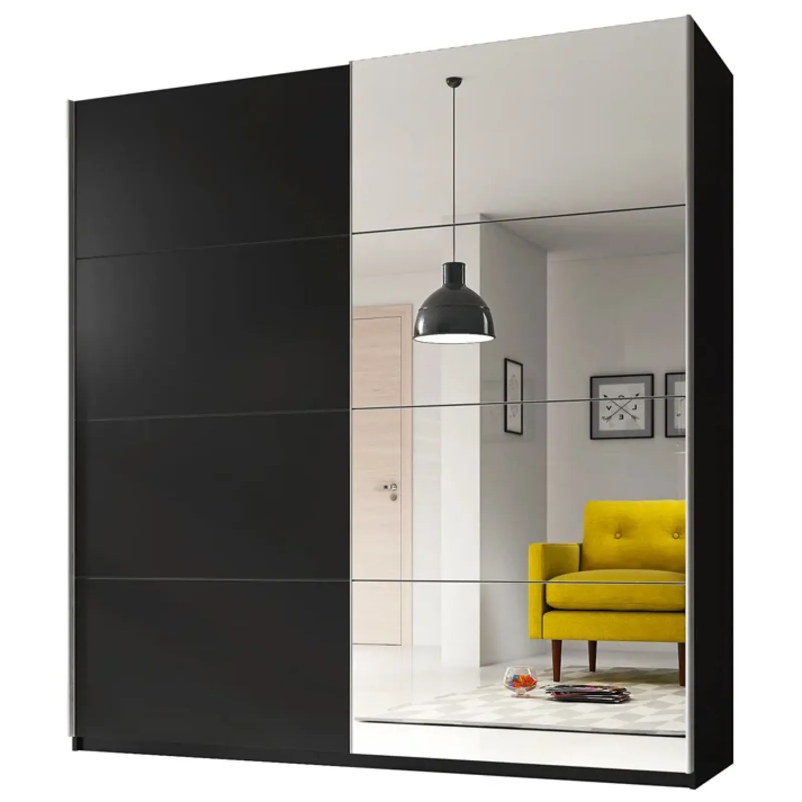 Garnero Arredamenti Armadio Ante A Specchio|Armadio Ante Scorrevoli-Armadio 180x210h cm 2 ante scorrevoli con specchio nero Pascal Gihome® Nero Opaco
