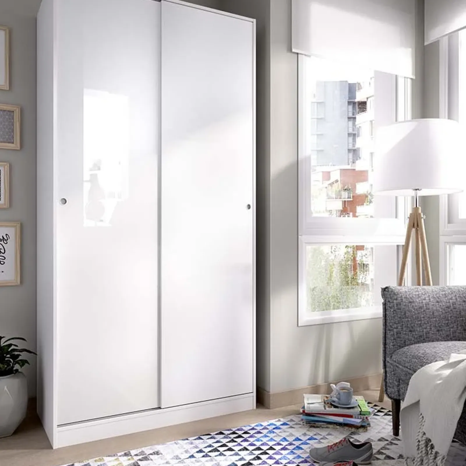 Garnero Arredamenti Armadio Cameretta|Armadio Ante Scorrevoli-Armadio 100x204h cm 2 ante scorrevoli Royal Bianco Lucido