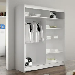 Garnero Arredamenti Armadio Ante Scorrevoli-Armadio 150x200h cm 2 ante scorrevoli con specchio moderno bianco Lunysia