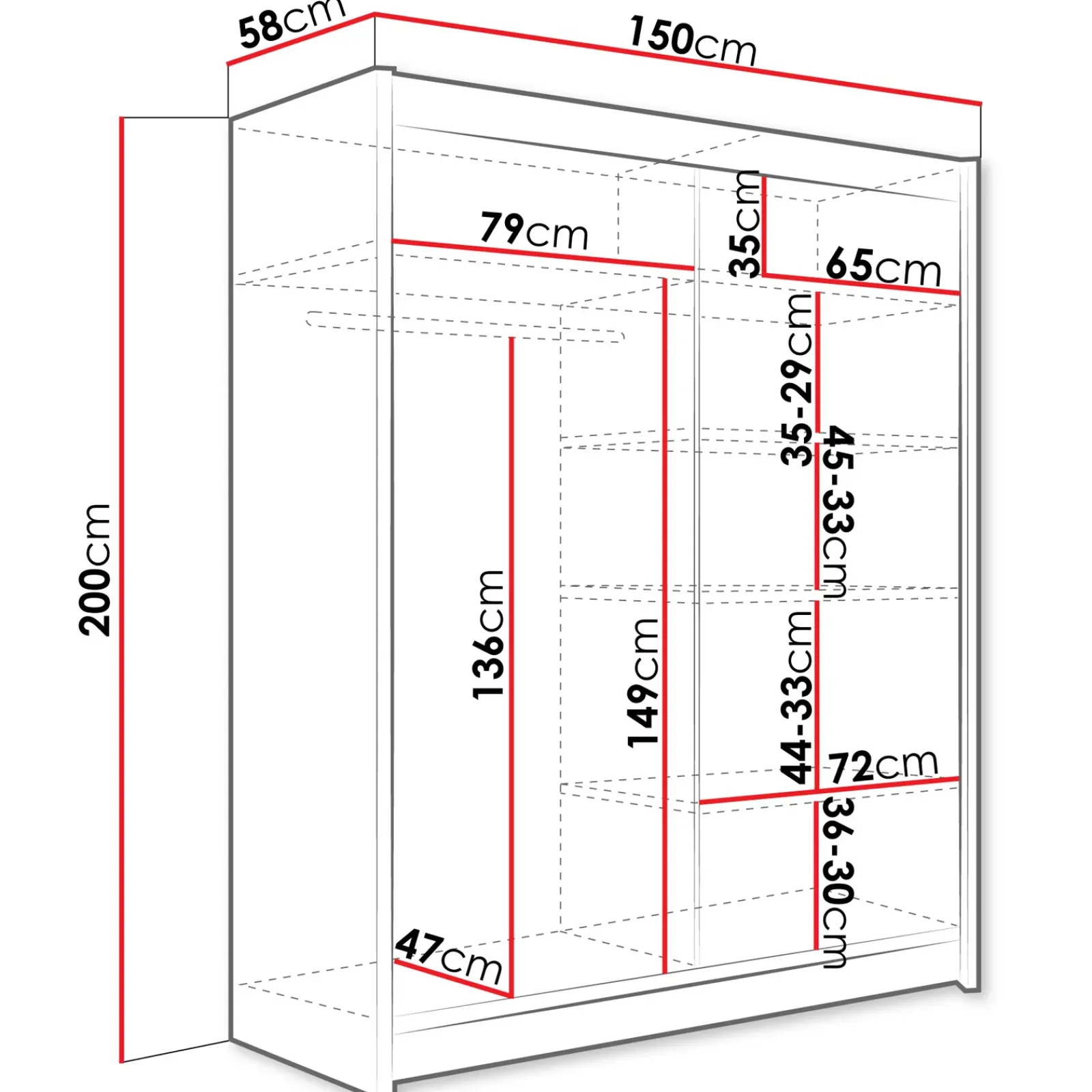Garnero Arredamenti Armadio Ante Scorrevoli-Armadio 150x200h cm 2 ante scorrevoli con specchio moderno bianco Lunysia