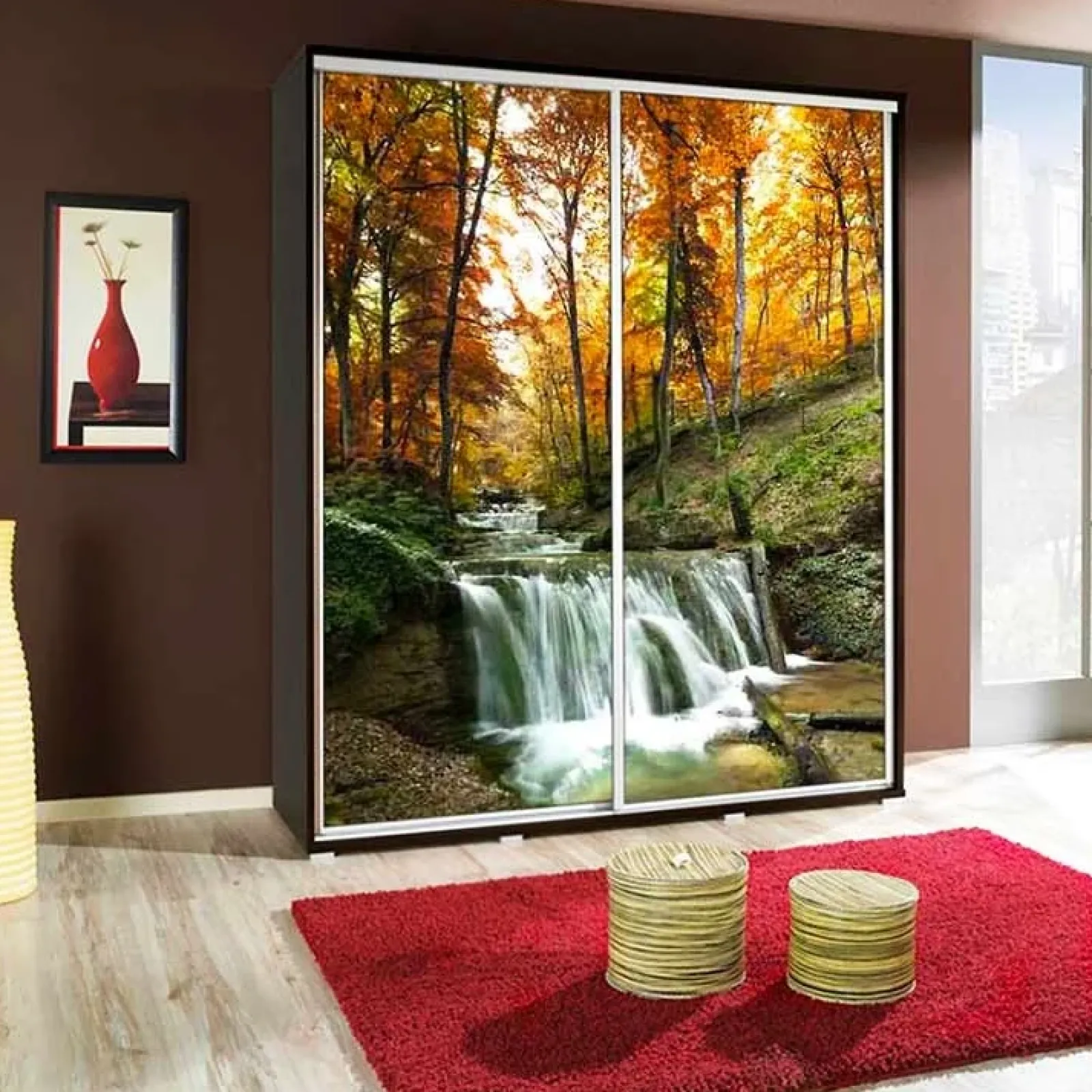 Garnero Arredamenti Armadio Ante Scorrevoli|Guardaroba-Armadio 155x215h cm 2 ante scorrevoli moderno Eliot Stampa Natura