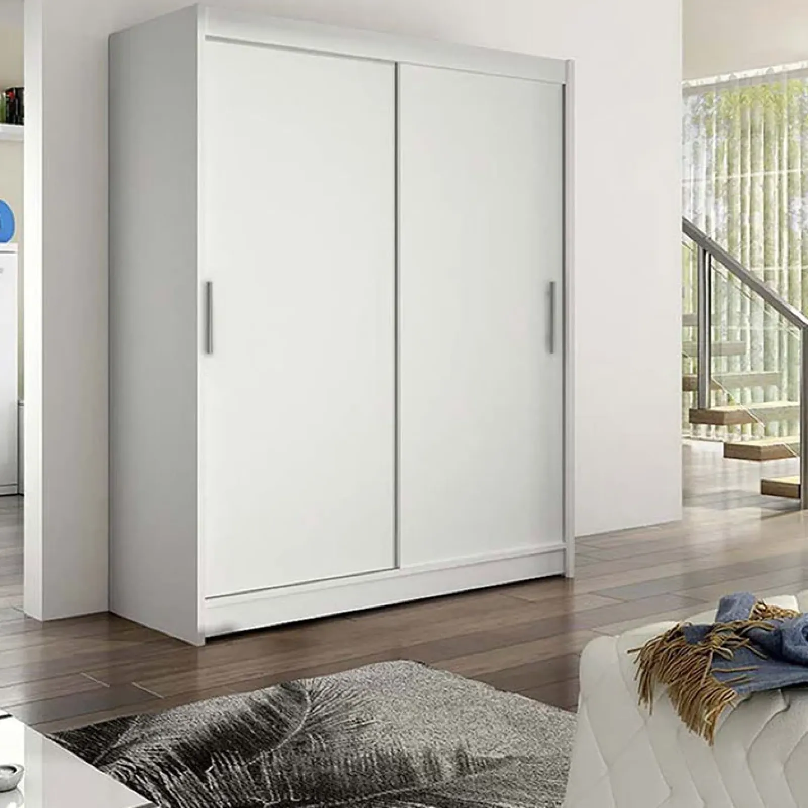 Garnero Arredamenti Armadio Ante Scorrevoli|Guardaroba-Armadio 150x200h cm 2 ante scorrevoli design bianco Vilma Bianco Opaco