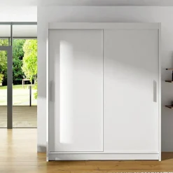 Garnero Arredamenti Armadio Ante Scorrevoli|Guardaroba-Armadio 150x200h cm 2 ante scorrevoli design bianco Vilma Bianco Opaco