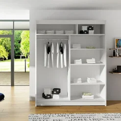 Garnero Arredamenti Armadio Ante Scorrevoli|Guardaroba-Armadio 150x200h cm 2 ante scorrevoli design bianco Vilma Bianco Opaco