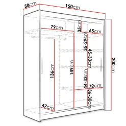 Garnero Arredamenti Armadio Ante Scorrevoli|Guardaroba-Armadio 150x200h cm 2 ante scorrevoli design bianco Vilma Bianco Opaco
