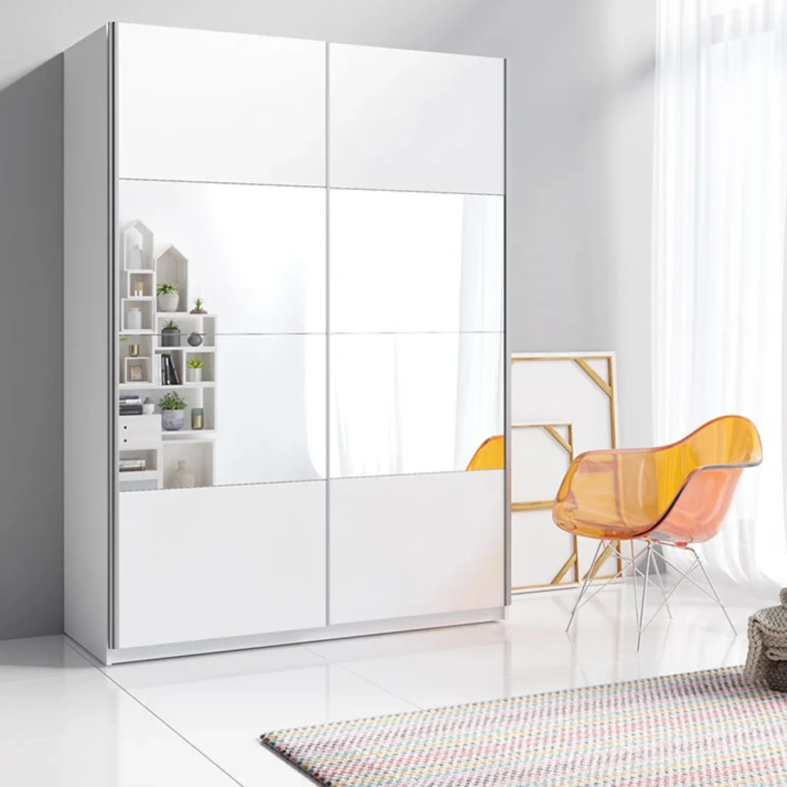 Garnero Arredamenti Armadio Ante A Specchio|Armadio Ante Scorrevoli-Armadio 120x210h cm 2 ante scorrevoli con specchio Pascal Gihome® Bianco Opaco