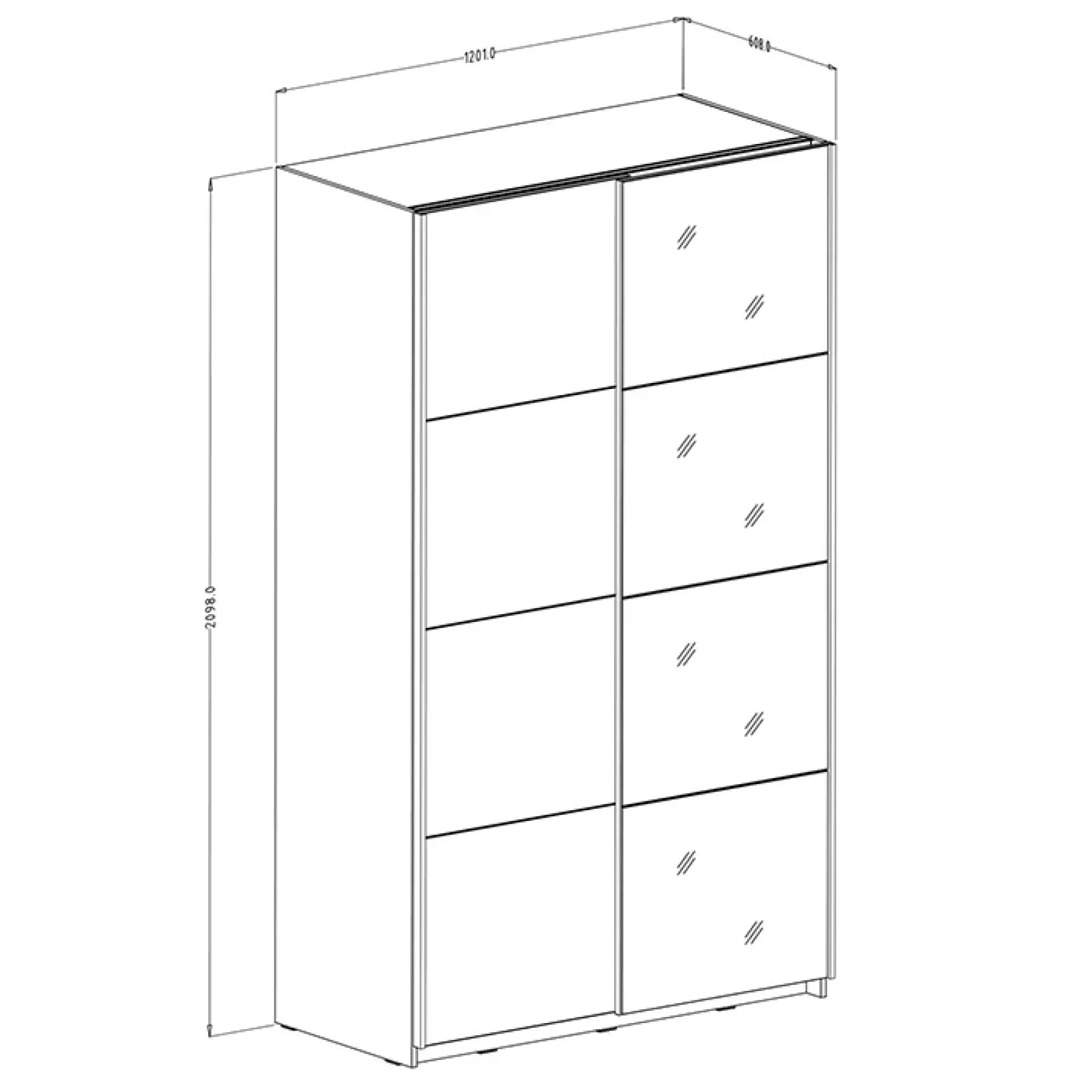 Garnero Arredamenti Armadio Ante A Specchio|Armadio Ante Scorrevoli-Armadio 120x210h cm 2 ante scorrevoli con specchio Pascal Gihome® Bianco Opaco